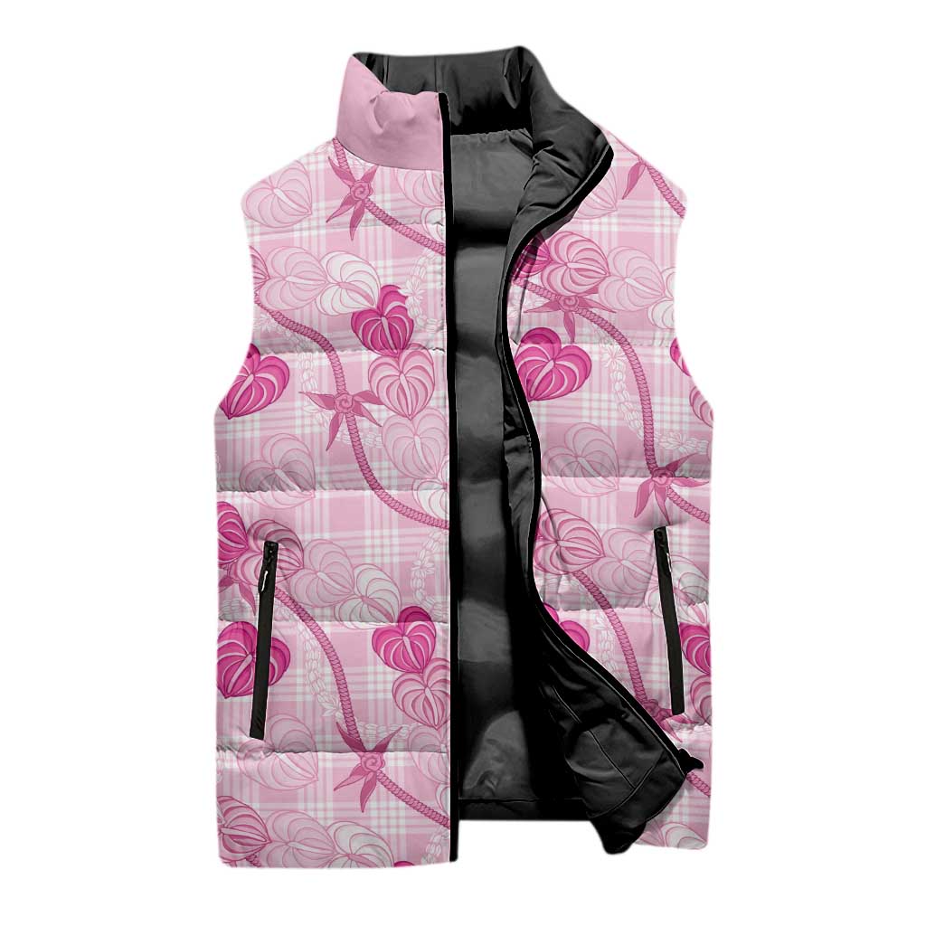 Anthurium Pikake Ti Leaf Palaka Sleeveless Puffer Jacket Pink Version