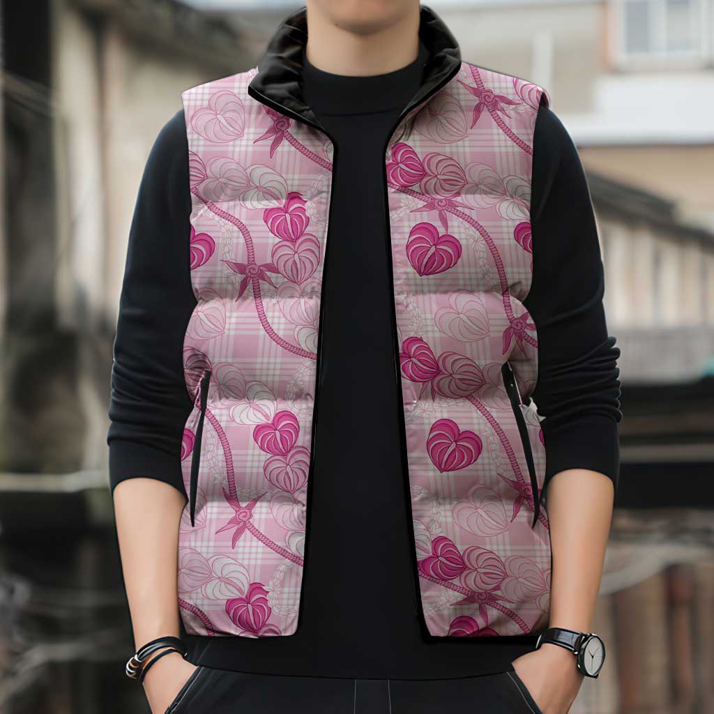 Anthurium Pikake Ti Leaf Palaka Sleeveless Puffer Jacket Pink Version