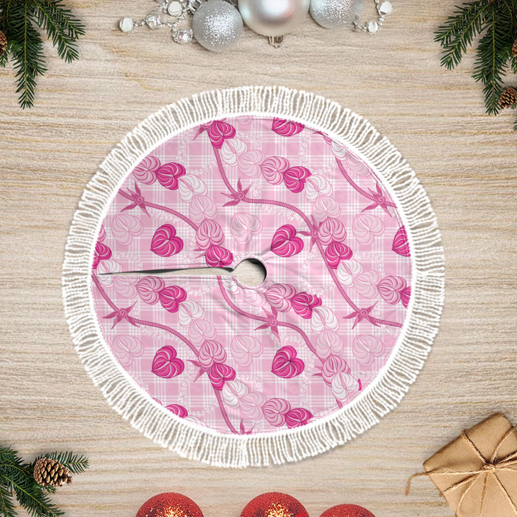 Anthurium Pikake Ti Leaf Palaka Tree Skirt Pink Version LT01 Fringed Pink - Polynesian Pride