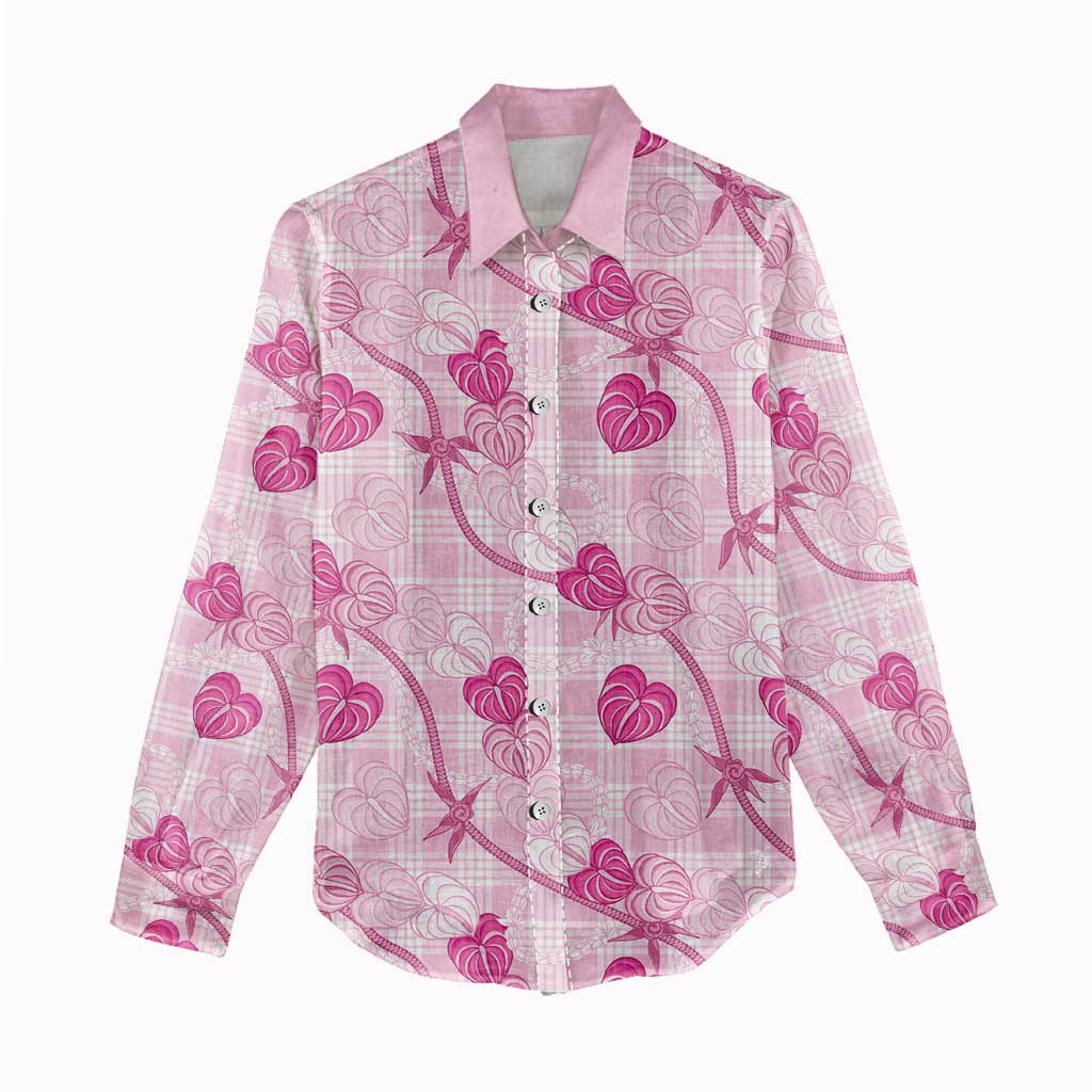 Anthurium Pikake Ti Leaf Palaka Women Casual Shirt Pink Version