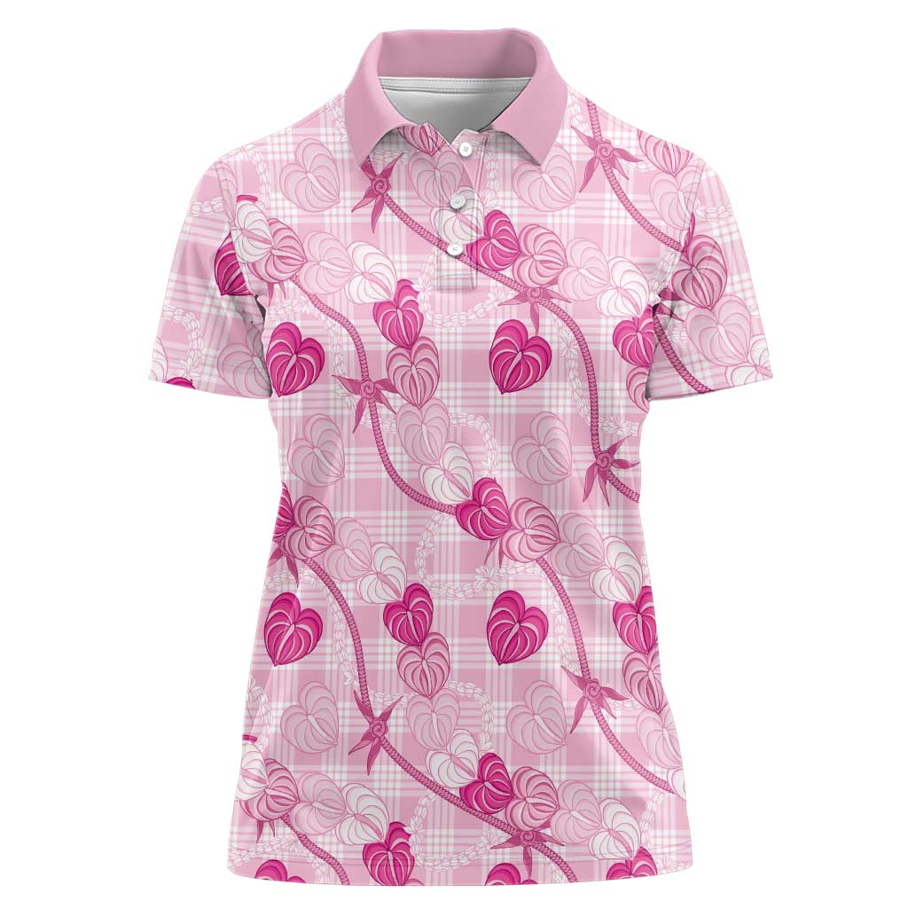 Anthurium Pikake Ti Leaf Palaka Women Polo Shirt Pink Version