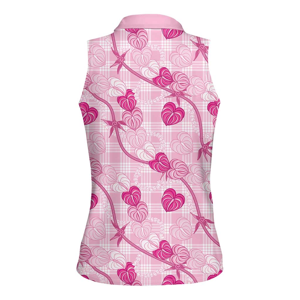 Anthurium Pikake Ti Leaf Palaka Women Sleeveless Polo Shirt Pink Version