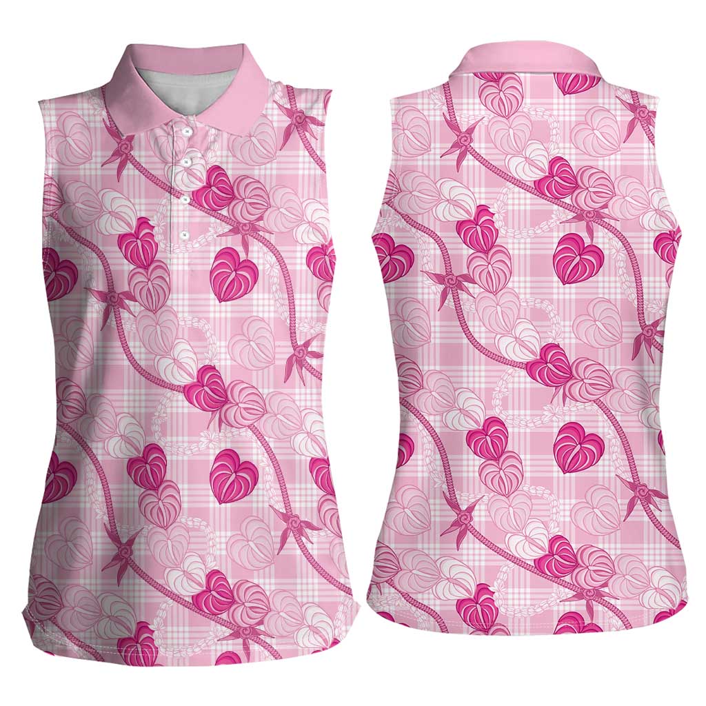 Anthurium Pikake Ti Leaf Palaka Women Sleeveless Polo Shirt Pink Version