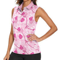 Anthurium Pikake Ti Leaf Palaka Women Sleeveless Polo Shirt Pink Version