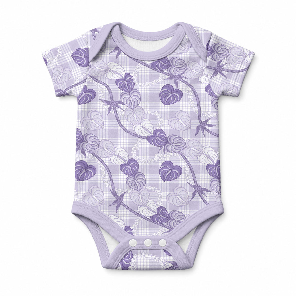 Anthurium Pikake Ti Leaf Palaka Baby Onesie Purple Version LT01 Purple - Polynesian Pride