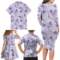Anthurium Pikake Ti Leaf Palaka Family Matching Long Sleeve Bodycon Dress and Hawaiian Shirt Purple Version LT01 - Polynesian Pride