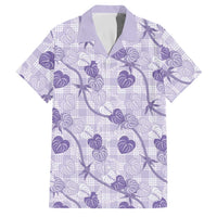 Anthurium Pikake Ti Leaf Palaka Family Matching Mermaid Dress and Hawaiian Shirt Purple Version