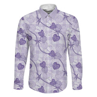 Anthurium Pikake Ti Leaf Palaka Family Matching Off Shoulder Maxi Dress and Hawaiian Shirt Purple Version