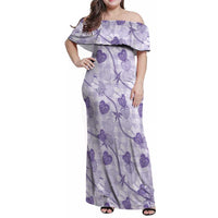 Anthurium Pikake Ti Leaf Palaka Family Matching Off Shoulder Maxi Dress and Hawaiian Shirt Purple Version
