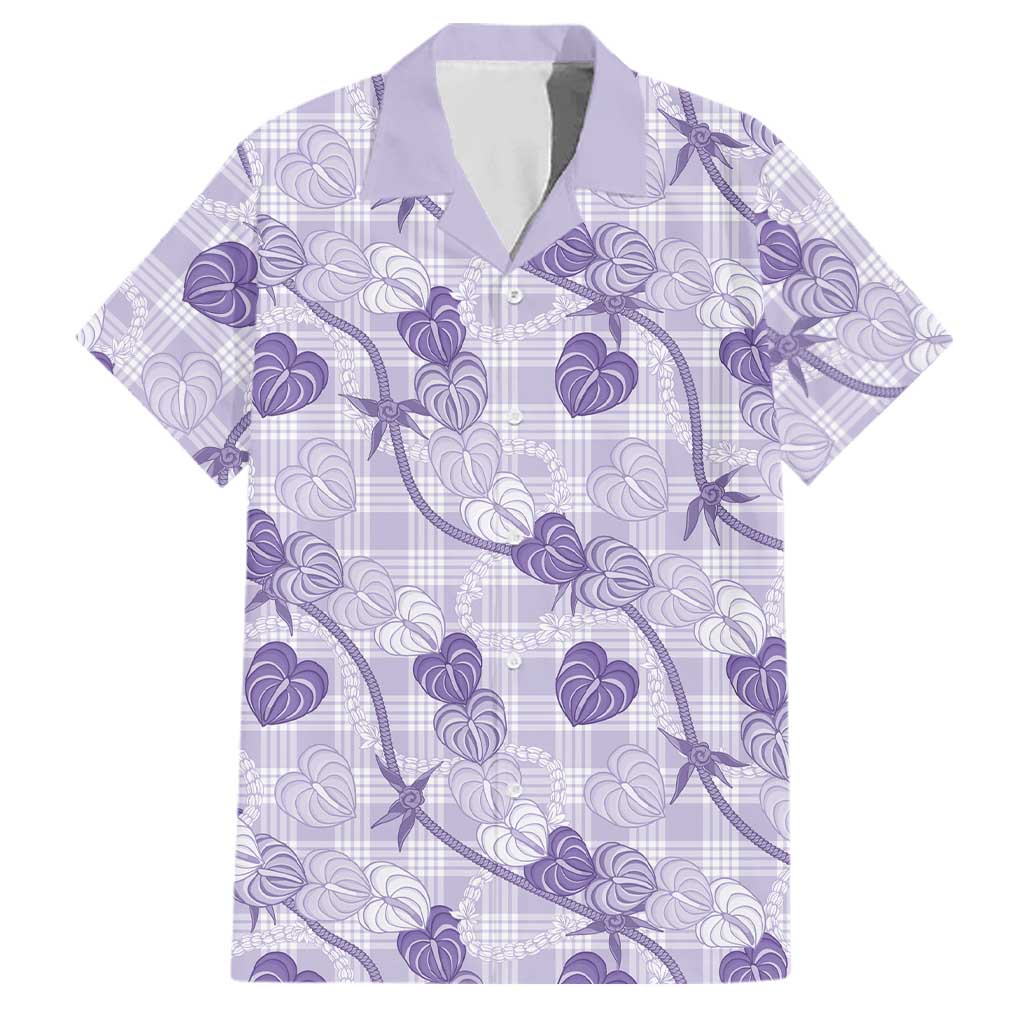 Anthurium Pikake Ti Leaf Palaka Family Matching Off Shoulder Short Dress and Hawaiian Shirt Purple Version