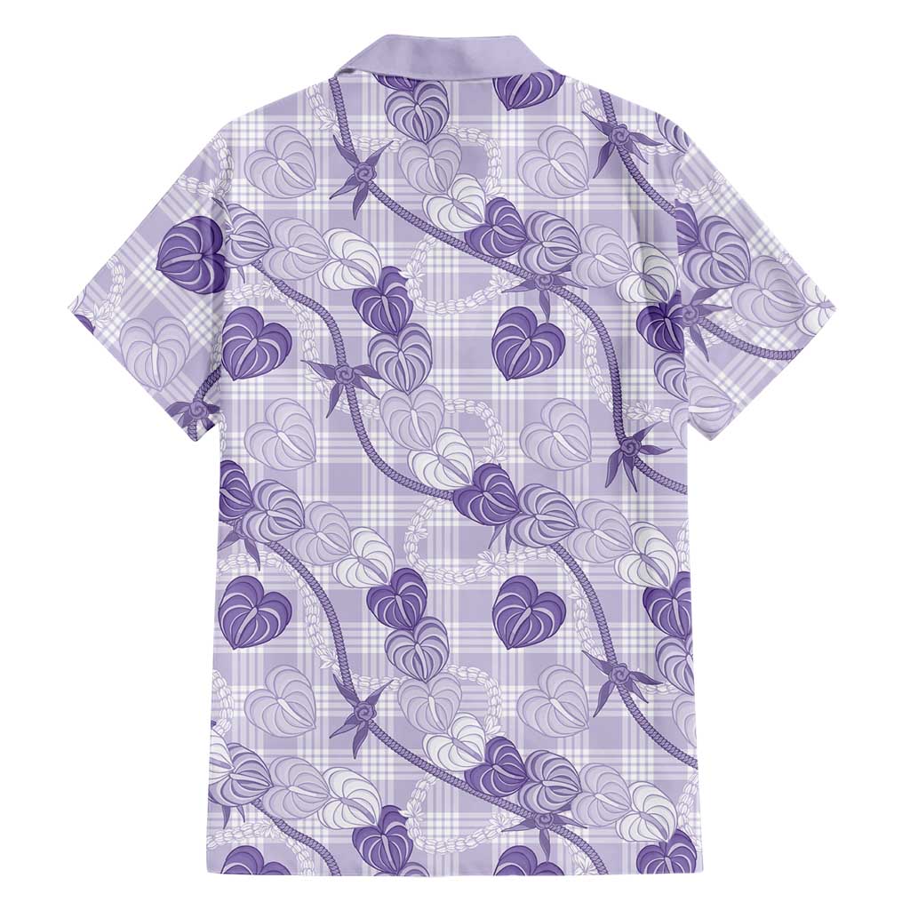 Anthurium Pikake Ti Leaf Palaka Family Matching Off Shoulder Short Dress and Hawaiian Shirt Purple Version