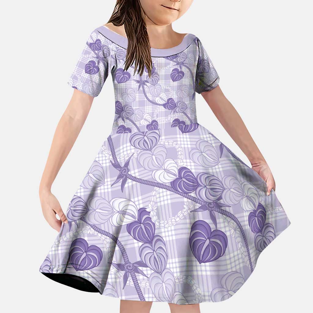 Anthurium Pikake Ti Leaf Palaka Family Matching Short Sleeve Bodycon Dress and Hawaiian Shirt Purple Version