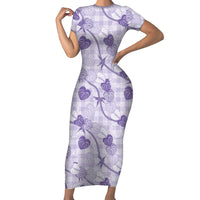 Anthurium Pikake Ti Leaf Palaka Family Matching Short Sleeve Bodycon Dress and Hawaiian Shirt Purple Version