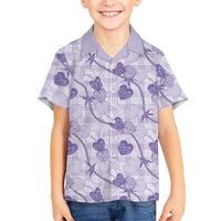 Anthurium Pikake Ti Leaf Palaka Family Matching Short Sleeve Bodycon Dress and Hawaiian Shirt Purple Version