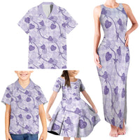 Anthurium Pikake Ti Leaf Palaka Family Matching Tank Maxi Dress and Hawaiian Shirt Purple Version