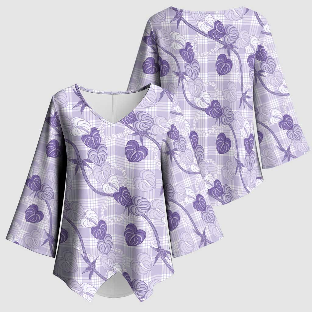 Anthurium Pikake Ti Leaf Palaka Kimono Sleeve Blouse Purple Version