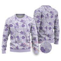 Anthurium Pikake Ti Leaf Palaka Ugly Christmas Sweater Purple Version LT01 Purple - Polynesian Pride