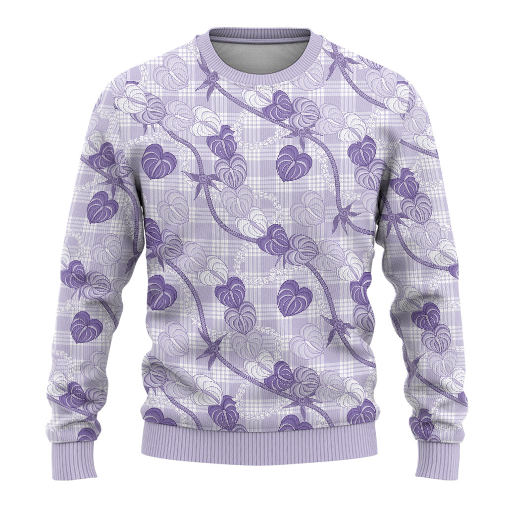 Anthurium Pikake Ti Leaf Palaka Ugly Christmas Sweater Purple Version LT01 - Polynesian Pride