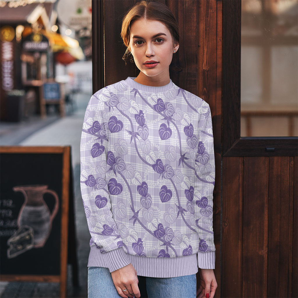 Anthurium Pikake Ti Leaf Palaka Ugly Christmas Sweater Purple Version LT01 - Polynesian Pride