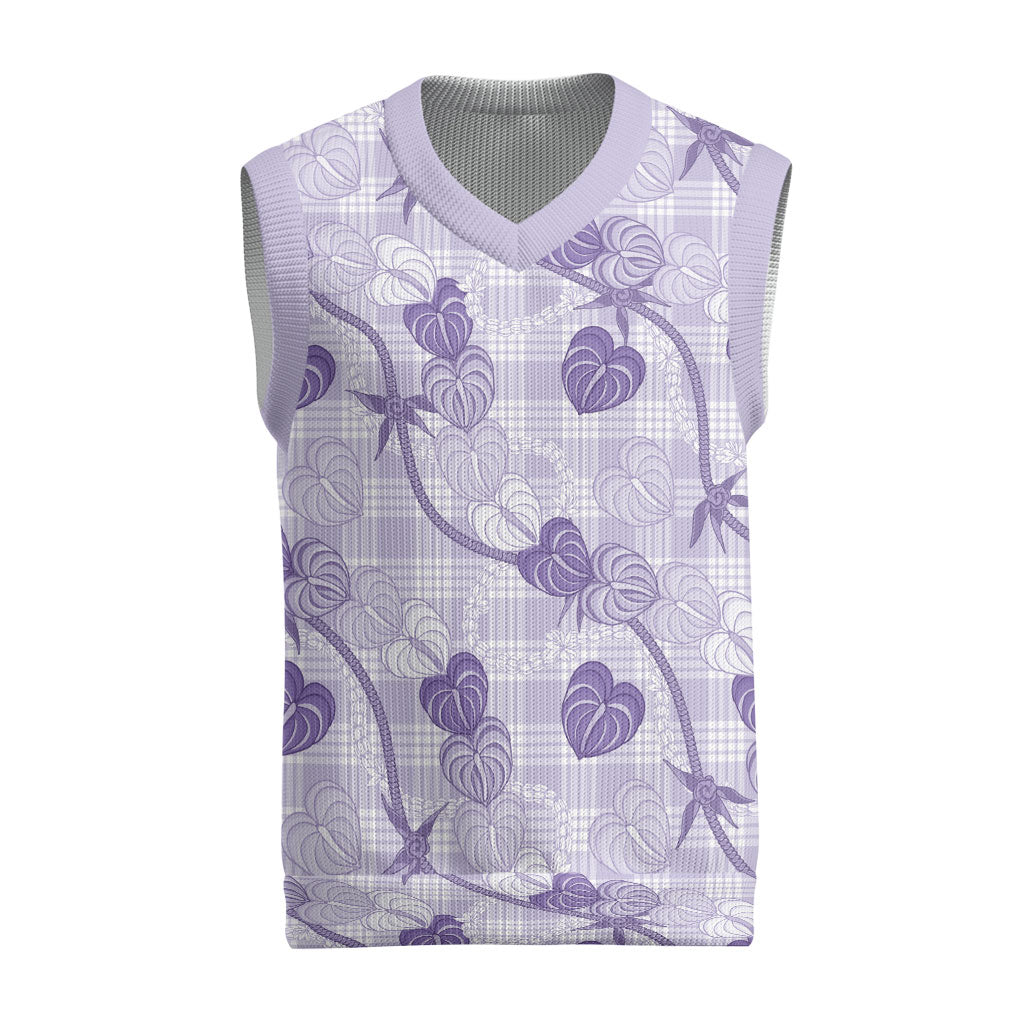 Anthurium Pikake Ti Leaf Palaka Christmas Knitted V-Neck Vest Purple Version LT01 Purple - Polynesian Pride