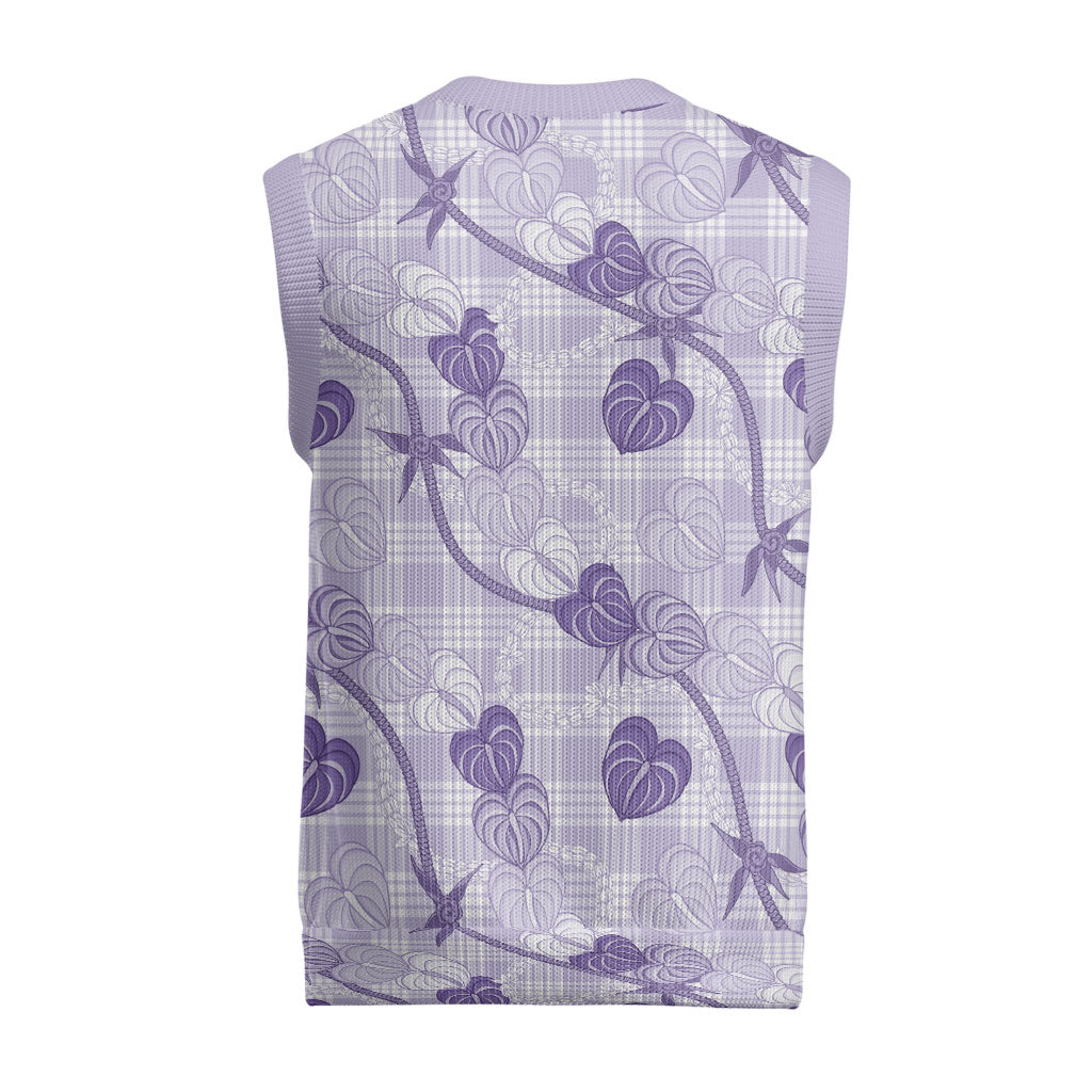Anthurium Pikake Ti Leaf Palaka Christmas Knitted V-Neck Vest Purple Version LT01 - Polynesian Pride