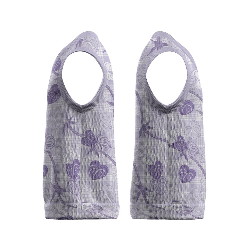 Anthurium Pikake Ti Leaf Palaka Christmas Knitted V-Neck Vest Purple Version LT01 - Polynesian Pride