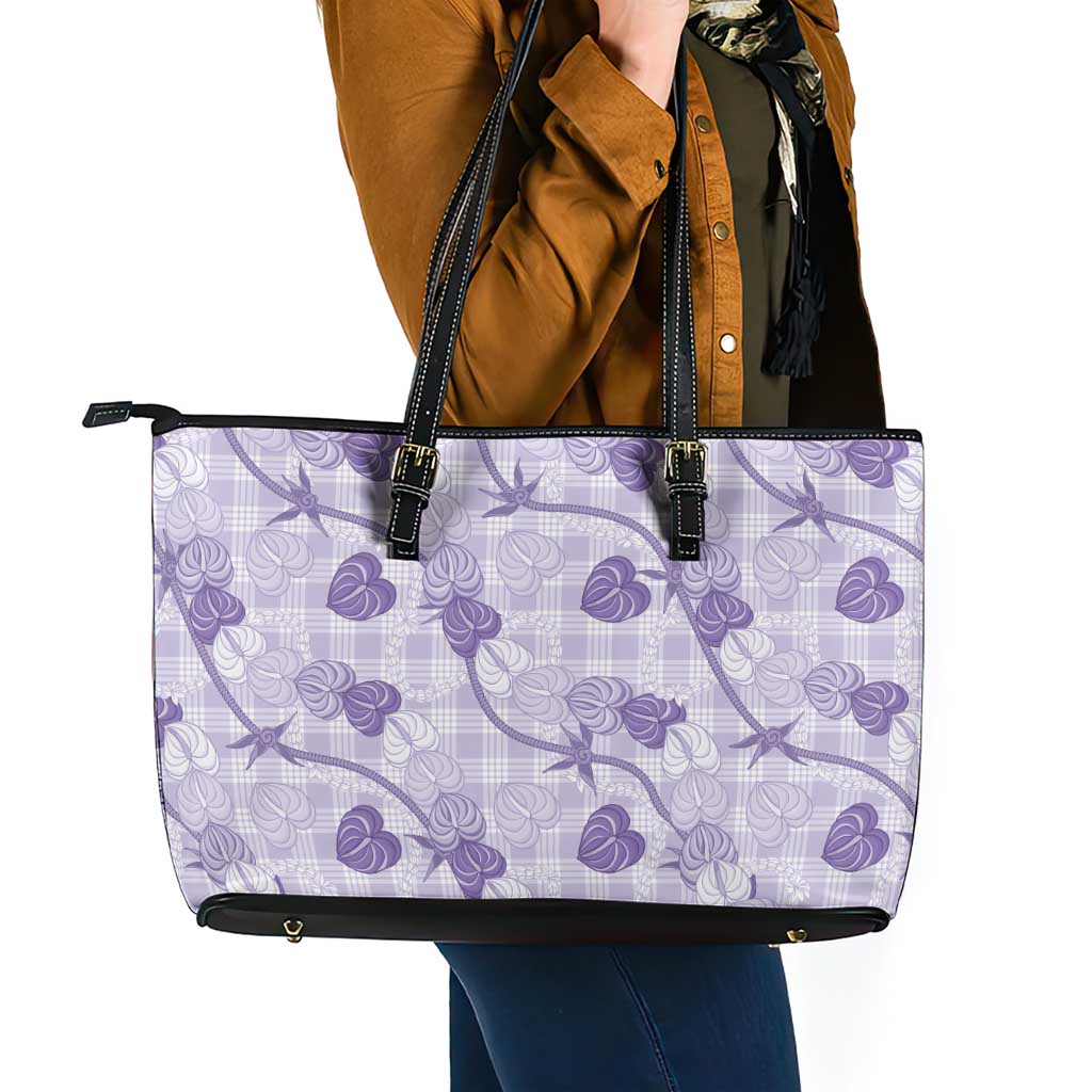 Anthurium Pikake Ti Leaf Palaka Leather Tote Bag Purple Version