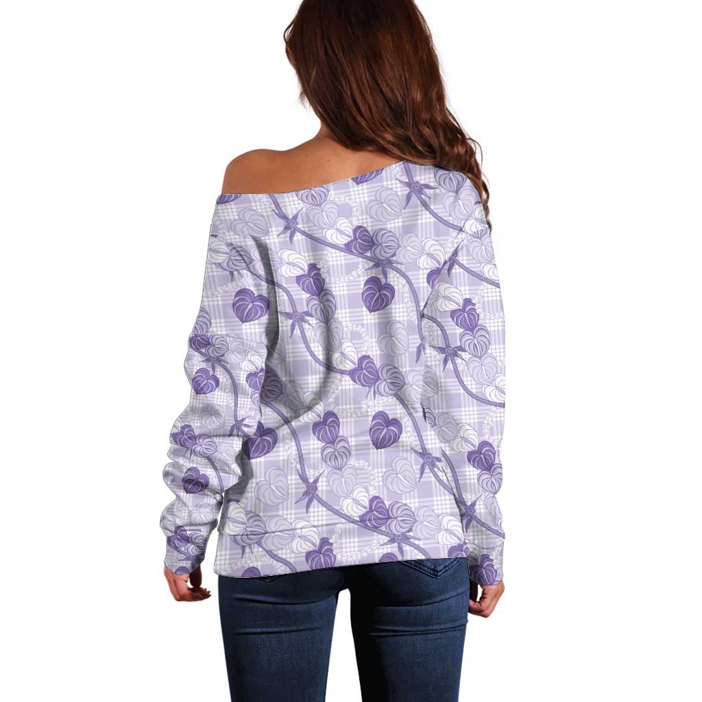 Anthurium Pikake Ti Leaf Palaka Off Shoulder Sweater Purple Version