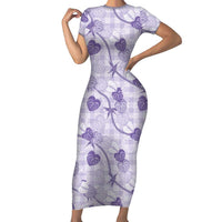 Anthurium Pikake Ti Leaf Palaka Short Sleeve Bodycon Dress Purple Version