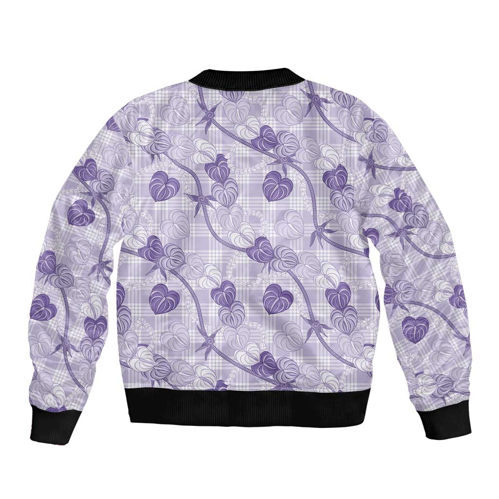 Anthurium Pikake Ti Leaf Palaka Sleeve Zip Bomber Jacket Purple Version