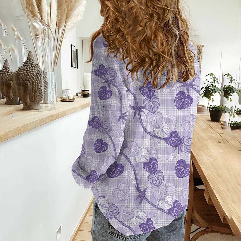 Anthurium Pikake Ti Leaf Palaka Women Casual Shirt Purple Version