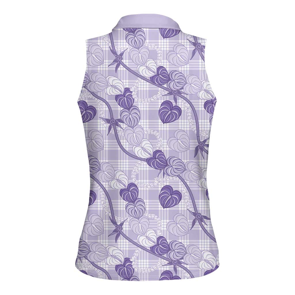 Anthurium Pikake Ti Leaf Palaka Women Sleeveless Polo Shirt Purple Version