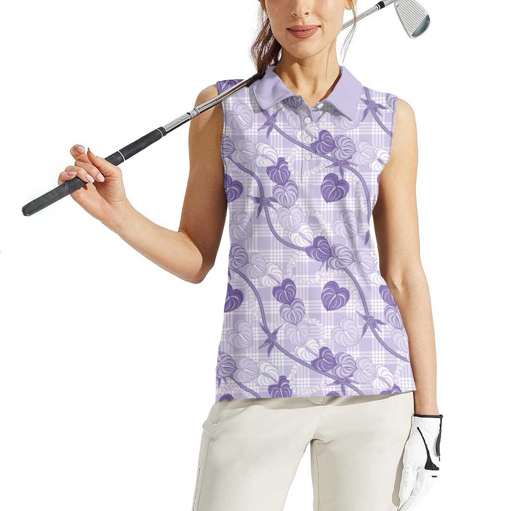 Anthurium Pikake Ti Leaf Palaka Women Sleeveless Polo Shirt Purple Version