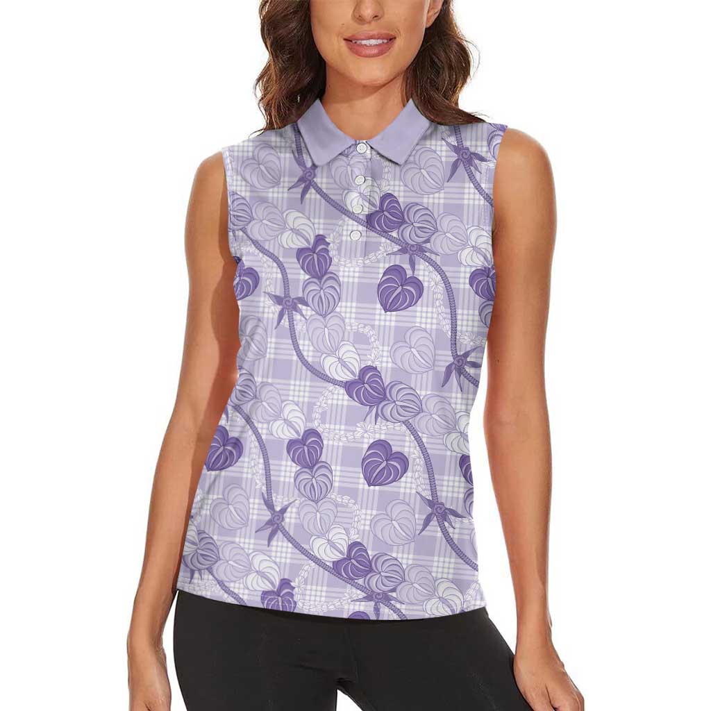 Anthurium Pikake Ti Leaf Palaka Women Sleeveless Polo Shirt Purple Version