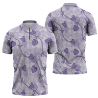 Anthurium Pikake Ti Leaf Palaka Zipper Polo Shirt Purple Version