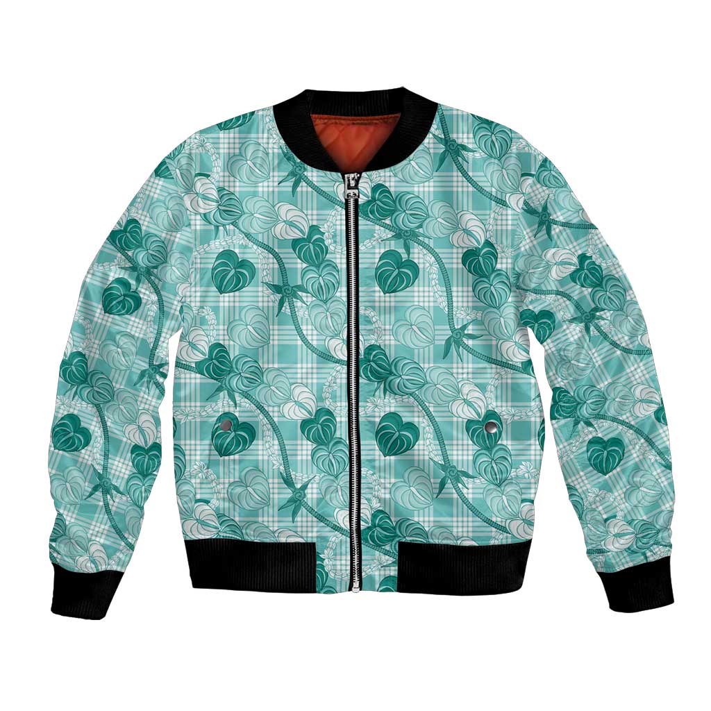 Anthurium Pikake Ti Leaf Palaka Bomber Jacket Turquoise Version