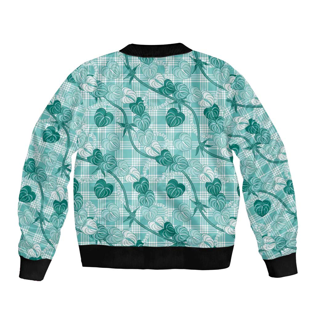 Anthurium Pikake Ti Leaf Palaka Bomber Jacket Turquoise Version