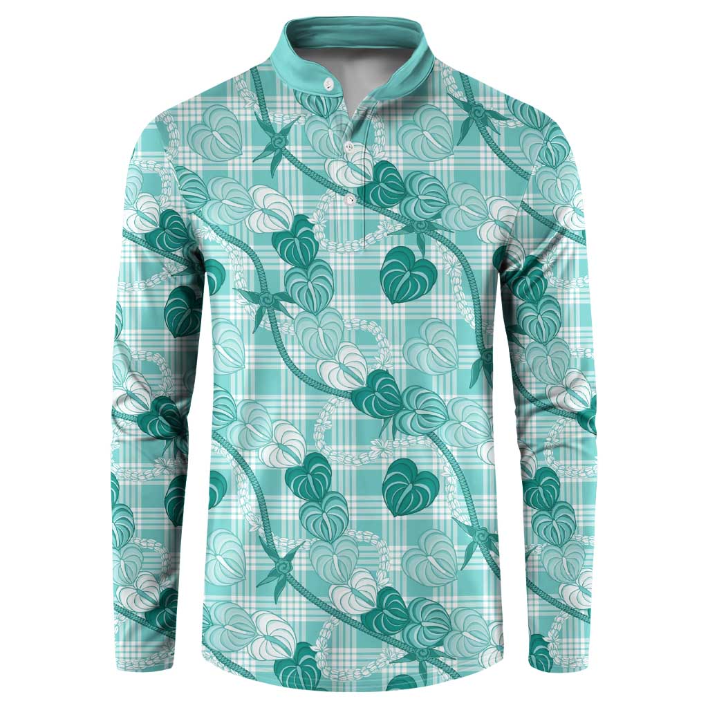Anthurium Pikake Ti Leaf Palaka Button Sweatshirt Turquoise Version