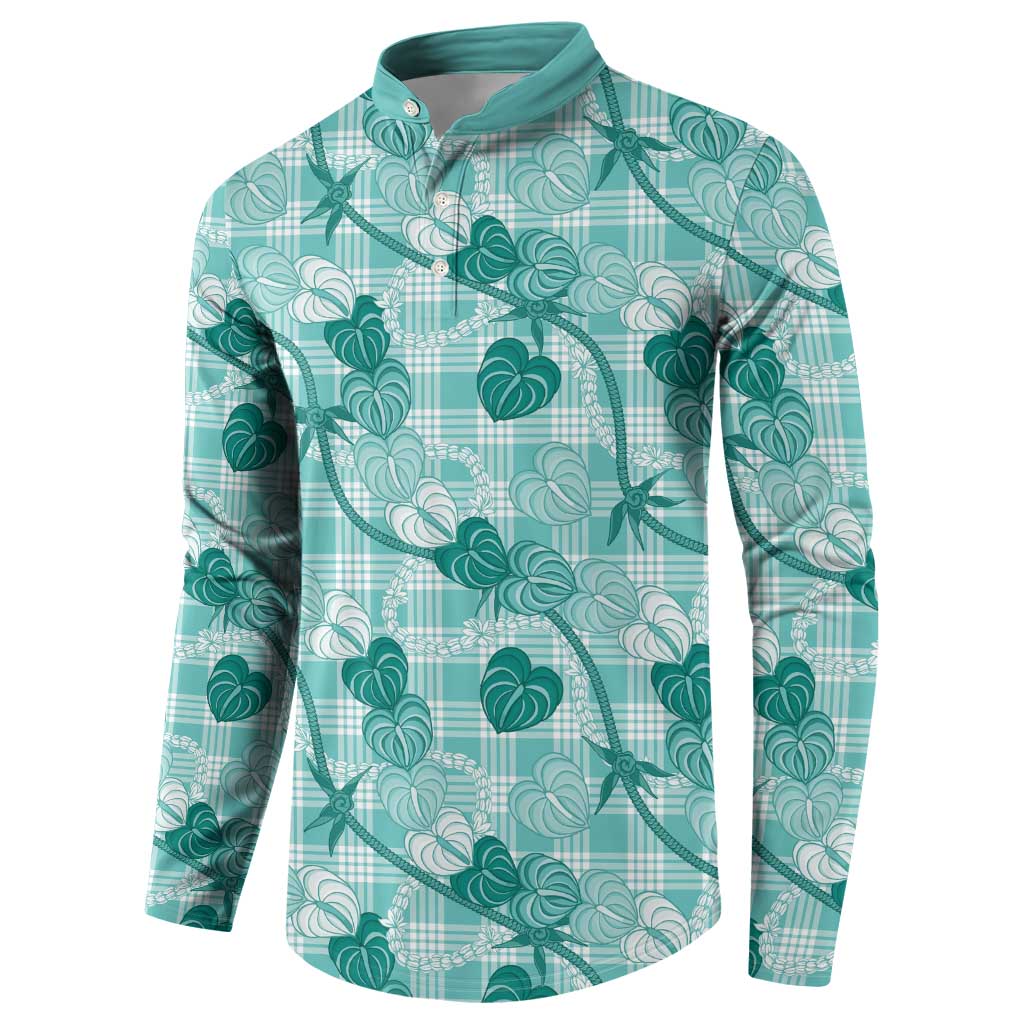 Anthurium Pikake Ti Leaf Palaka Button Sweatshirt Turquoise Version