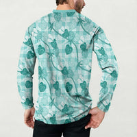 Anthurium Pikake Ti Leaf Palaka Button Sweatshirt Turquoise Version