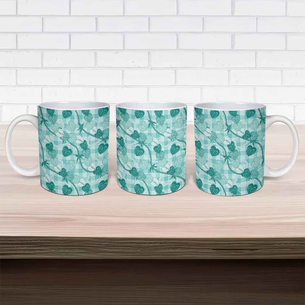 Anthurium Pikake Ti Leaf Palaka Ceramic Mug Turquoise Version