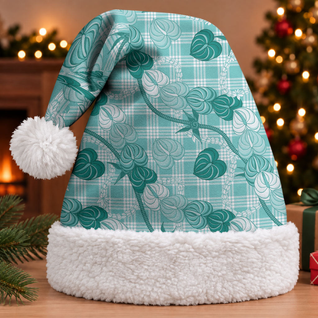 Anthurium Pikake Ti Leaf Palaka Christmas Santa Hat Turquoise Version LT01 With Fur Turquoise - Polynesian Pride