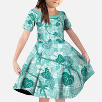 Anthurium Pikake Ti Leaf Palaka Family Matching Off Shoulder Maxi Dress and Hawaiian Shirt Turquoise Version