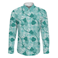 Anthurium Pikake Ti Leaf Palaka Family Matching Off Shoulder Maxi Dress and Hawaiian Shirt Turquoise Version