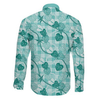 Anthurium Pikake Ti Leaf Palaka Family Matching Off Shoulder Maxi Dress and Hawaiian Shirt Turquoise Version