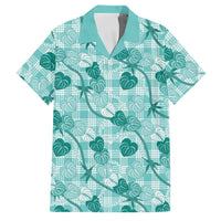 Anthurium Pikake Ti Leaf Palaka Family Matching Puletasi and Hawaiian Shirt Turquoise Version