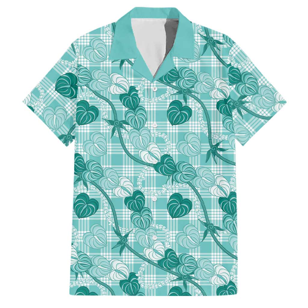 Anthurium Pikake Ti Leaf Palaka Family Matching Tank Maxi Dress and Hawaiian Shirt Turquoise Version