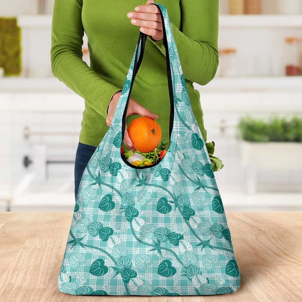 Anthurium Pikake Ti Leaf Palaka Grocery Bag Turquoise Version