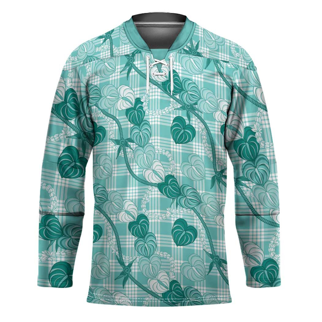 Anthurium Pikake Ti Leaf Palaka Hockey Jersey Turquoise Version