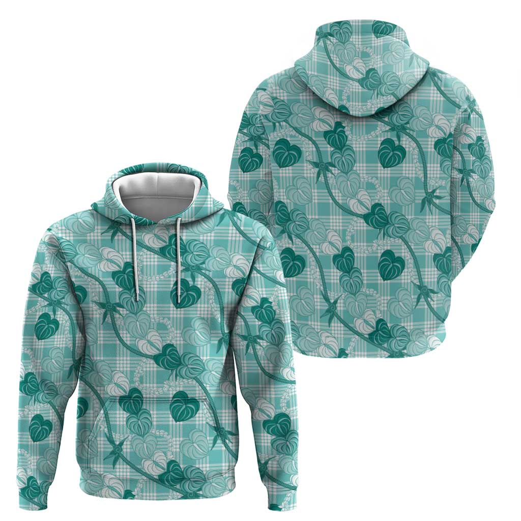 Anthurium Pikake Ti Leaf Palaka Hoodie Turquoise Version